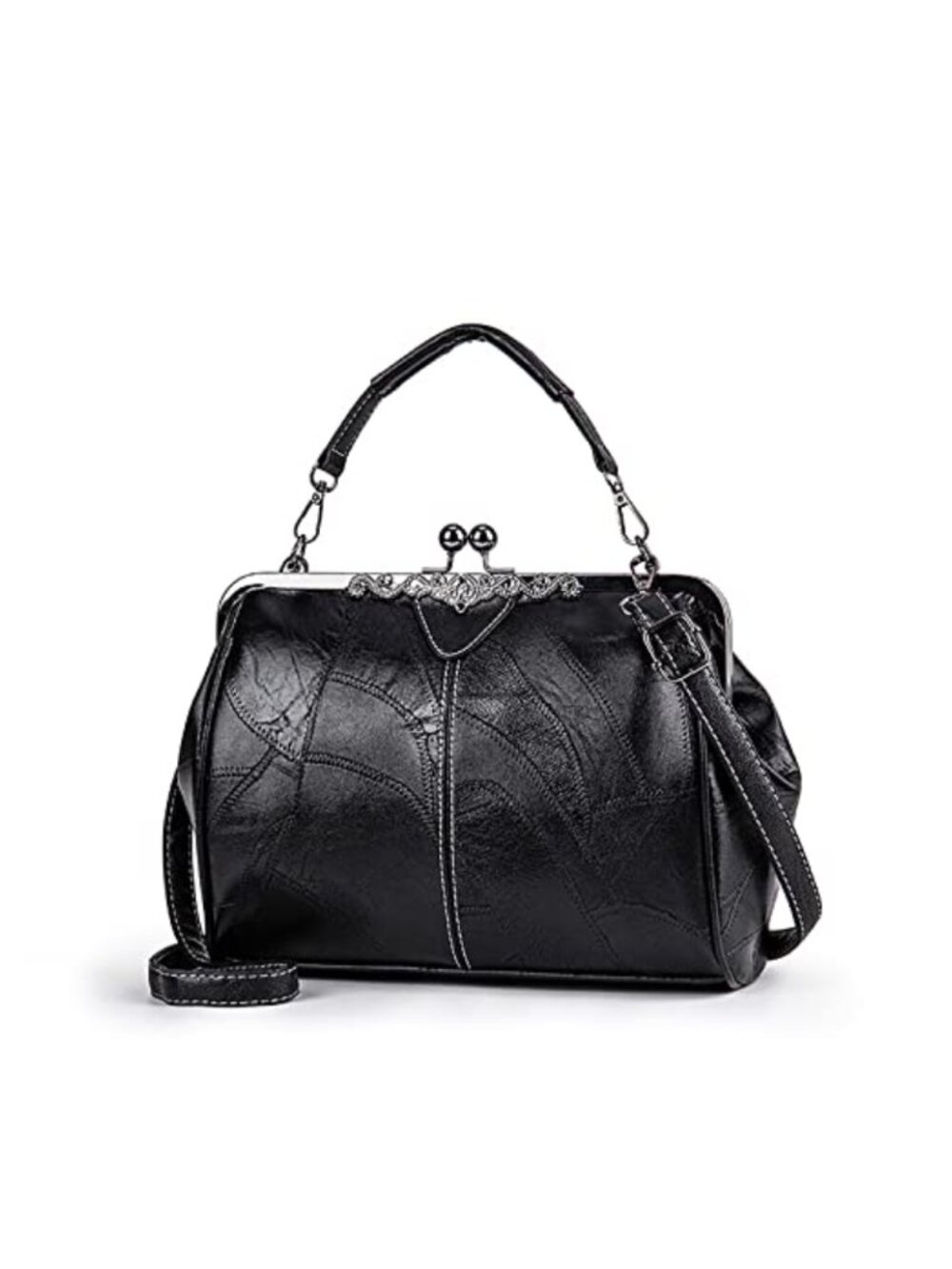 Vintage Oil Leather Shoulder Crossbody Bag Kiss Lock Satchel Purse
